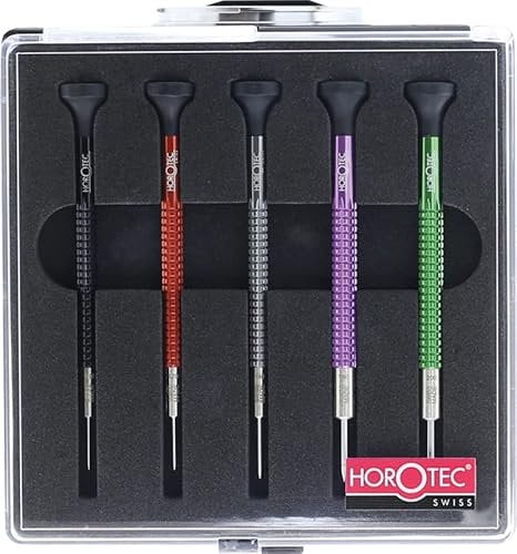 KD89 Set di 5 cacciaviti per orologiaio, MSA01.020-B (1.00, 1.20, 1.40, 1.60 e 2.00 mm), con corpo in alluminio, Swiss Made