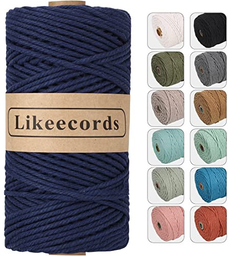 Likeecords macrame corda 4mm x 100m,filo macrame,cotone macrame,filo di cotone per borse all uncinetto per Appendiabiti per Fiori, Home Decor (blu scuro)