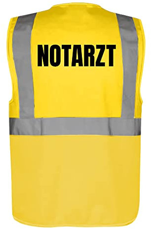 Fassbender-Druck WARNWESTEN - Sicherheitsweste GELB mit Taschen und Reißverschluss nach EN ISO 20471 zertifiziert - Warn Weste für NOTARZT - Unisex mit hochwertigem Reflektorstreifen