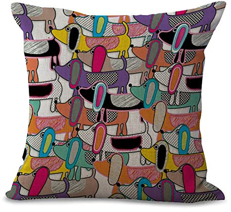 Kissenbezug 60x60 Bunter Graffiti Hund Kissenbezug 60x60 Sanft Baumwolle und Leinen Kissenbezüge mit Reißverschluss Dauerhaft Kissenbezug Knitterfreie Starke Atmungsaktivität 1 Pcs