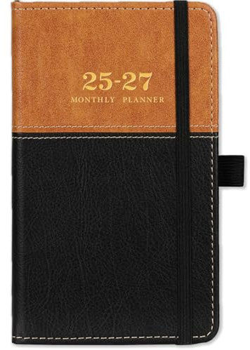 Taschenkalender 2025-2028 - 3 Jahre Monatskalender 2025-2028, von Juli 2025 bis Juni 2028, 16,3 x 9,7 cm, mit Gummizugverschluss, wasserdichtes Leder