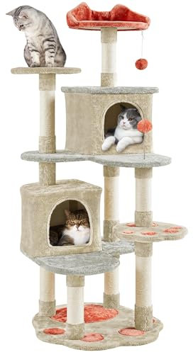 Yaheetech Cat Tree, 145.5cm Cat Tower for Indoor Cats, Cat Tree with Cat Paw Perches & 8 Scratching Posts & Platform & 2 Condos & Ball, Cat Activity Centre