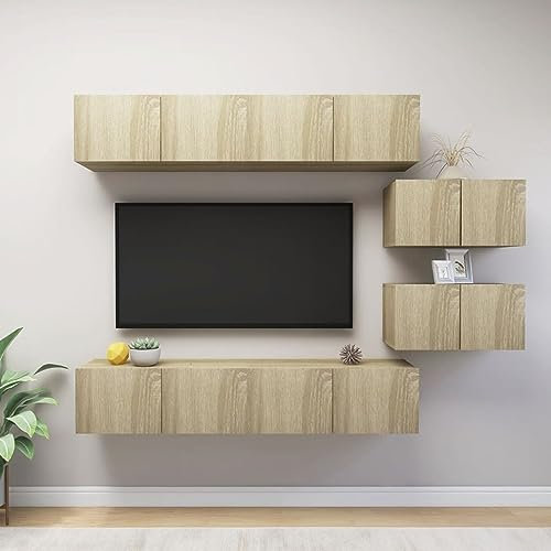 ZEYUAN 6-TLG. TV-Schrank-Set, Tv-möbel & Phonomöbel, Wohnwand Wohnzimmer, Zimmer Möbel, Wandschrank, Wohnzimmer Möbel Modern, Sonoma-Eiche Spanplatte