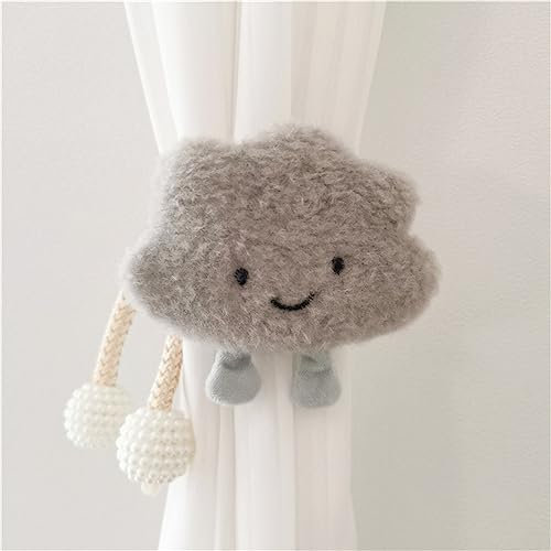Herfair 2 Stück Vorhänge Raffhalter, Gardinenclips Cartoon Wolken Vorhang-Clips, Wolken Vorhanghalter, Gardinen Haken Ringe Wolken für Kinderzimmer Dekoration (Grau)