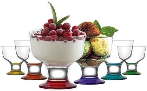 LAV Stylish Glass Ice Cream Bowls Set of 6, 280ml Lead Free Colorful Footed Glass Dessert Bowls Dessert Glasses, Glass Sundae Dishes Parfait Glasses Glass Dessert Dishes Glass Dessert Cups