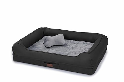 RAIKOU Hundebett mit abnehmbarem Kissen, gepolstert und waschbar – Schlafplatz, Hundekissen, Hundesofa, Hundematte - Hochwertiges Tierbett für Ihren treuen Begleiter. (Schwarz,80 * 60 * 7cm)