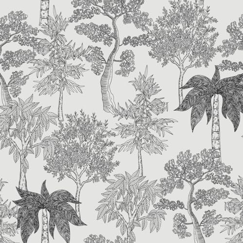 Fvlow Selbstklebende Tapete Wald Mustertapete Blumentapete Wald Vintage Vinyltapete Tapete Schlafzimmer Wohnzimmer Klebefolie Wand Selbstklebend 44.5cm×300cm