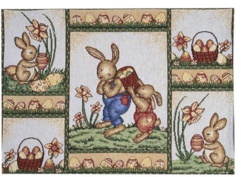 2er Set Tischset Mitteldecke Tischläufer Ostern rechteckig 33 x 46 cm Gobelin Baumwollmischung Motiv Fleissige Osterhasen