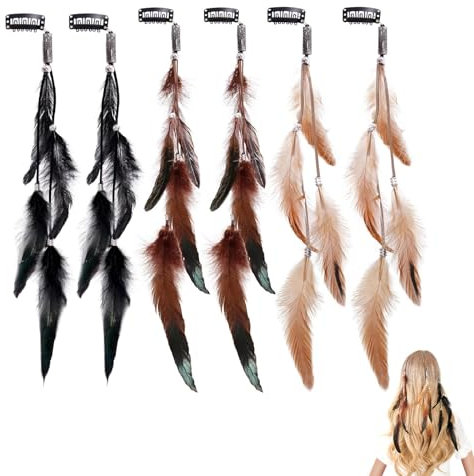 Boho Federn Haarschmuck Clip,Indianer Federn Haarschmuck,Hippie Federn Haarschmuck Clip,6PCS Clip Halloween Partyzubehör Halloween Kostüm Accessoires Halloween Kostüm Cosplay Zubehör