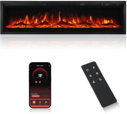 MachenFlame Chimenea eléctrica empotrada y Independiente con Cristal y Juego de Troncos, calefacción Adicional, Mando a Distancia, 9 Colores de Llamas, Negro. (127CM-WIFI)