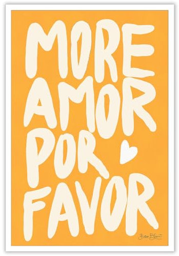 JCFOAS More Amor Por Favor Leinwand-Kunst, minimalistisch, gelber Sonnenschein, Poster, Valentinstag, romantischer Druck, Gemälde, Liebeszitat, Wanddekoration für Wohnzimmer, Schlafzimmer, Schlafsaal,