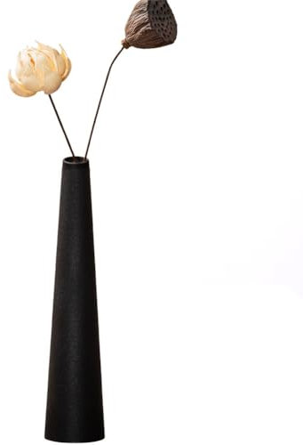 Kleine Keramik-Vase, Hohe Konische Blumenvase für Einzelstiel, Schwarze Heimdekoration für Hochzeit und Büro