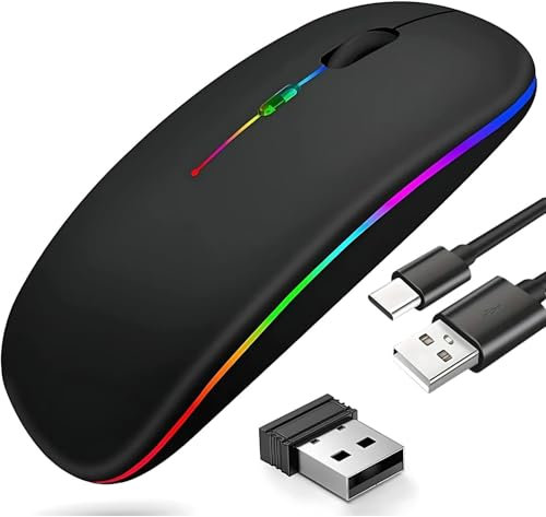 Wireless Bluetooth Mouse, 800-1600 DPI, Rechargeable Noiseless Dual Mode Slim Mini Mouse Compatible with Laptop, Macbook iPad, tablet, Windows, Linux, PC Cord less Mouse for Home & Office.