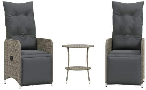 vidaXL Outdoor-Lehnstühle 2 STK. mit Tisch Grau Poly Rattan