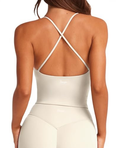 Danysu Rückenfreies Tanktop, lange Sport-BHs, leichte Unterstützung, Riemen, sexy, gepolstert, Workout, bauchfreies Top, #2. Rundhalsausschnitt, Zitronenglasur, Klein