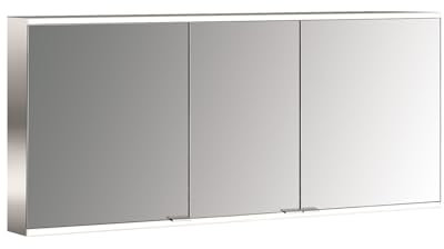 Emco Prime 2 Facelift Lichtspiegelschrank, 1400 mm, 3 Türen, mit verspiegelten Seitenwänden, Aufputzmodell, 9497, Farbe: Aluminium/Spiegel