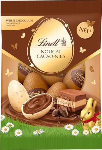 Lindt Schokolade Nougat Cacao-Nibs Eier | 90 g Beutel | Weiße Schokoladen Eier gefüllt mit Haselnusscrème | Oster Schokolade | Schokoladengeschenk | Ostereier | Schokoeier
