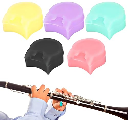 Yuiturt 5 Pcs Thumb Protector, Thumb Rest for Clarinet or Oboe, Silicone Thumb Pad for Pain Relief, for Enhanced Thumb Support During Playing (Pink, Black, Yellow, Blue, Purple)