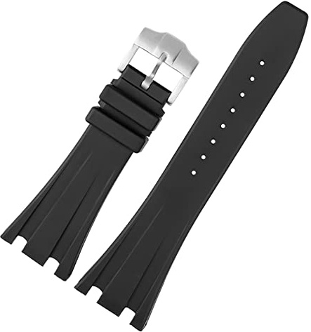 SERDAS Schwarzes Silikon Gummi Armband für Audemars für Piguet Gurt 28mm Uhr Ap. Band Männer Armband Schmetterlingsschnalle-Werkzeuge(Black silver pin)
