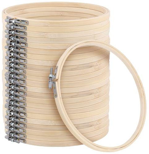KEILEOHO 24 Stück Stickrahmen 13cm, Holz Bambus Kreis, Kreuzstich Rahmen Rund für DIY