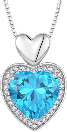 FJ Herz Kette Damen 925 Sterling Silber Aquamarin Halskette März Geburtsstein Anhänger Schmuck Geschenke für Sie Frau Freundin Mama