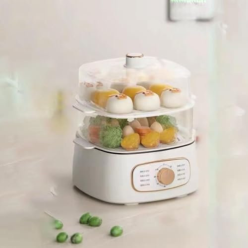 Vnook Vaporiera Elettrica Cottura A Una Pentola Vaporiera Elettrica A 2 Livelli Piccola Vaporiera Domestica 60 Minuti Tempi di Controllo della Rotazione for Verdure Carne Riso, 13L(White)