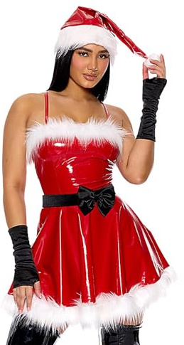 Weihnachtsmann-Kleid für Damen, Weihnachtsmann-Kleider für Damen,Rotes Weihnachtsmannkostüm mit schwarzem Gürtel - Bling Casual Swing Kleid, Cosplay Weihnachtskleid Kostüm für Frauen