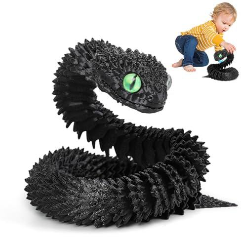 XPJBKC 3D Gedruckte Schlange Spielzeug, 40 cm Flexible Schlangen Fidget Toys, 3D Gedruckte Tiere Spielzeug, 3D Gedruckte Kunststoff Schlangen für Büro und Zuhause Dekorationen (Schwarz)