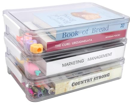 3 Pcs Aufbewahrungsbehälter aus Kunststoff, Transparent Aufbewahrungsbox | Stapelbar Bürobedarf Organizer mit 2 Dokumentenhalter, Plastikbox für Craft Schreibwaren Kosmetika A4