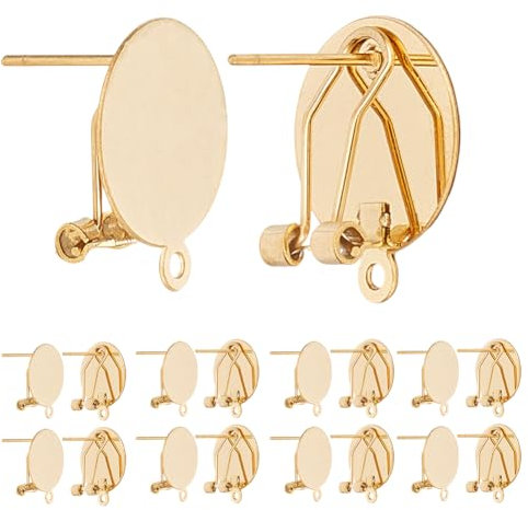 SOFPLATE 1 Box 10 Stück Goldene Ohrclips Runde Ohrstecker Französische Ohrstecker Mit Schlaufe Edelstahl Fingernagel Ohrring Konverter Für Die Schmuckherstellung DIY Ohrhänger