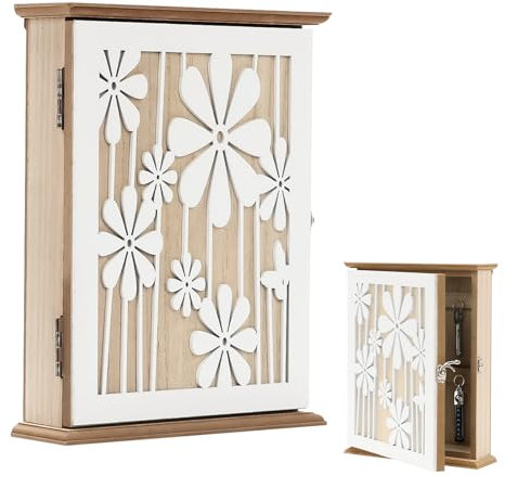 GAESHOW Armoire à Clés en Bois, Boite a Clef Decorative, Armoire a Clef Murale avec 6 Crochets à Clés, Boîte à Clés en Bois pour Entrée, Chambre, Couloir, 26 x 20 x 6 cm