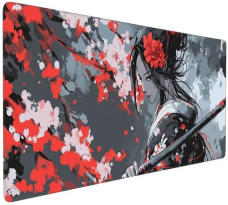 Japanisch Frau Mauspad,Large XXL Mouse Pad 600x300x3mm Tastatur Matte, Groß Vernähte Kanten WassXerdicht Anti-Rutsch Mauspad,Erweiterter Schreibtisch Schutz Mauspad für Geschenk Weiblich Office k-587