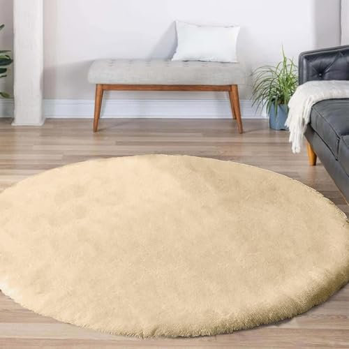 Latepis Runder Teppich Beige Flauschiger 150 cm Bettvorleger Schlafzimmer Flauschig Wohnzimmer Kurzflor Teppich Fellteppich Kunstfell Waschbar Kinderzimmer Teppiche Gegend