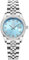 SHENGKE Montre pour Femmes avec Bracelet en Alliage d'acier et Cristaux Montre à Quartz et Calendrier pour Femmes (Argent et Bleu Ciel)