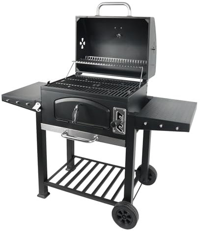 Grill Boss 24 Inch Charcoal BBQ Grill with Side Shelves, Built-In Thermometer, Black