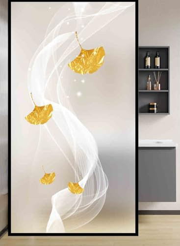 Fensterfolie Blickdicht Goldene Ginkgoblätter Milchglasfolie Selbstklebend Sichtschutzfolie Fenster Klebefolie Fenster Sichtschutz Fensterfolie Milchglas Bad Fensterfolien 40x60cm/1 Pcs