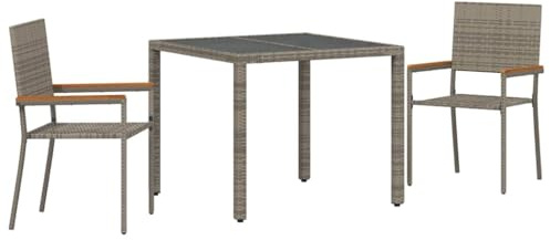 vidaXL Garden Dining Set 3 pcs Grey and Brown 90 x 90 x 75 cm, Garden and Terrace, Modern Outdoor Dining Set, Contemporary Patio Table and Chairs, Wicker Lounge Furniture, Alfresco Collection