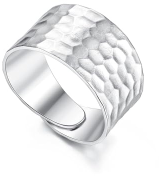 QKEOISUD Hammered Band Ring for Women Men,Handmade Wide Adjustable Copper Ring,High Polished Handmade Dome Rings(Silver)