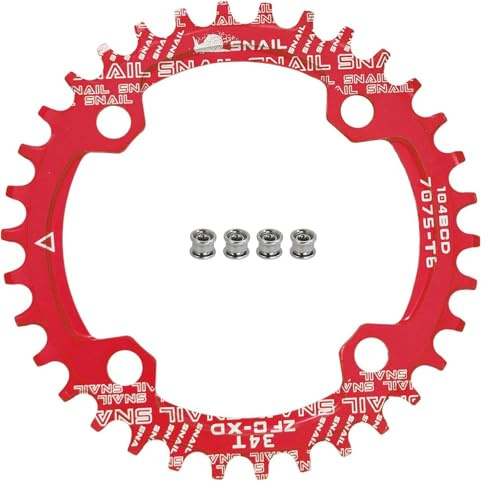 FOMTOR Plato 104 BCD 34T 7-12 velocidades compatible con CNC 7075 aluminio estrecho de dientes anchos redondos para MTB/bicicleta de carretera Ebike Chainwheel rojo