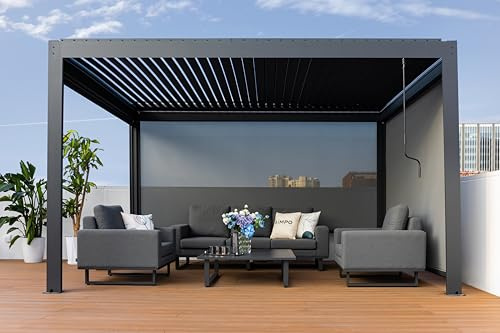 Gazebo da giardino in alluminio con luci LED, pergola impermeabile, 3 tende laterali, resistente all'inverno, protezione UV, tettoia esterna stabile per patio ed eventi, 4 x 4 m