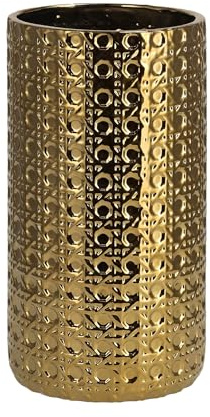 home&you - Vase Sylvi, Dekovase aus Dolomit, Blumenvase, Dekoration, Wohnungseinrichtung, Modern, Tischdeko, Home Deko, Goldene Keramik, Gerippte, 25xØ14cm - Gold