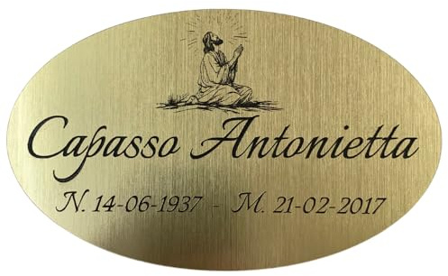 Personalisierte Gedenktafel für Grabstein – Grabschmuck für Verstorbene, Gold - Messingoptik gebürstet, Christus im Gebet, Lasergravur individuell