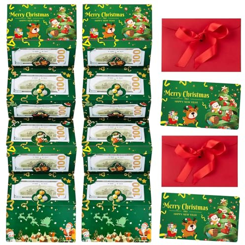 Weihnachts Geldgeschenk Set - 2 Sets mit Grünem Geldbeutel & Rotem Umschlag (4-teilig) - Kreative Verpackung für Geldgeschenke, Kartenhalter Weihnachten, Wunscherfüller Geldgeschenk für Familie
