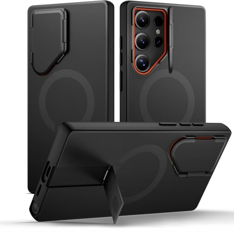 SURITCH Magnetisch Hülle Kompatibel mit Samsung Galaxy S24 Ultra 5G Handyhülle mit Metall Ständer & Kameraschutz Stoßfest Schutzhülle Kratzfest Case für Galaxy S24 Ultra (Schwarz)