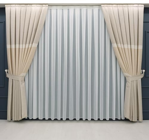 Gardinen by Justyna Vorhang Beige Komplett-Set 5-teilig Hochwertigegardine Turkischegardine (350x245cm)