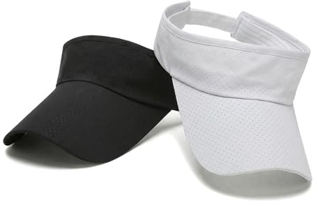 ZMIYIAC 2Pcs White Black Sun Visor Cap for Women Men Golf Hat Quick Dry Mesh Summer Sun Hat Empty Top Ponytail Baseball Cap Adjustable Visor Hats for Golf Cycling Fishing Tennis Running