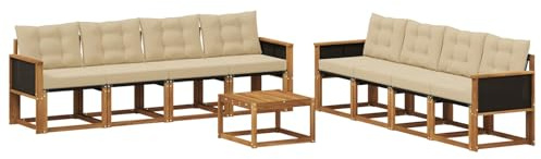 vidaXL Outdoor-Sofagarnitur mit Kissen 9 pcs Natur und Beige, Moderne Garten-Couch, tolles Set für Bequeme Lounge, langlebige Möbel, stylische Terrasse
