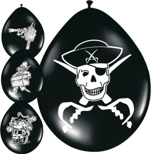 Folat 8237 8 Luftballons Piratenparty-Deko schwarz-Weiss Einheitsgröße