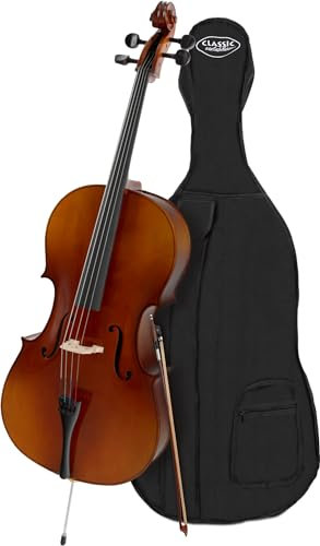 Classic Cantabile Student Cello 4/4 - gesperrte Fichtendecke - Boden, Zarge, Hals und Steg aus Ahorn - Griffbrett: Linde gebeizt - Wirbel und Sattel aus Ahorn, geschwärzt - inklusive Bogen und Tasche