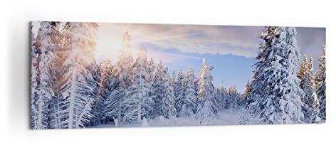 ARTTOR Bilder auf Leinwand 160x50cm Wandbild Landschaften Natur - 2433 | Abenteuer Alpen Winter Panorama Groß XXL Wanddekoration Wohnzimmer Schlafzimmer Wanddeko Wand Kunstdruck Wandkunst ARTTOR